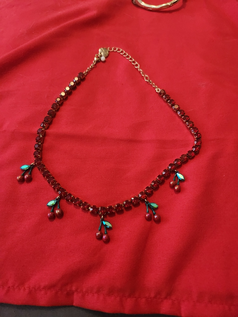 Betsey Johnson Red Crystal Cherry Pendant Necklace